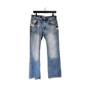 ReClaim Relaxed Bootleg Jeans 31x32 Mens Distressed Blue Denim Cotton Frayed Hem